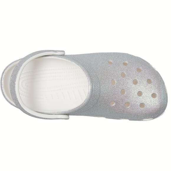 NEW CROCS Sizes 6-10 Women's Classic Iridescent Glitter Clog - White/Silver - Picture 5 of 6
